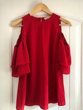 ❤️✨ Michael Kors Red Cold Shoulder Blouse | Size Small | Chic & Timeless ✨❤️